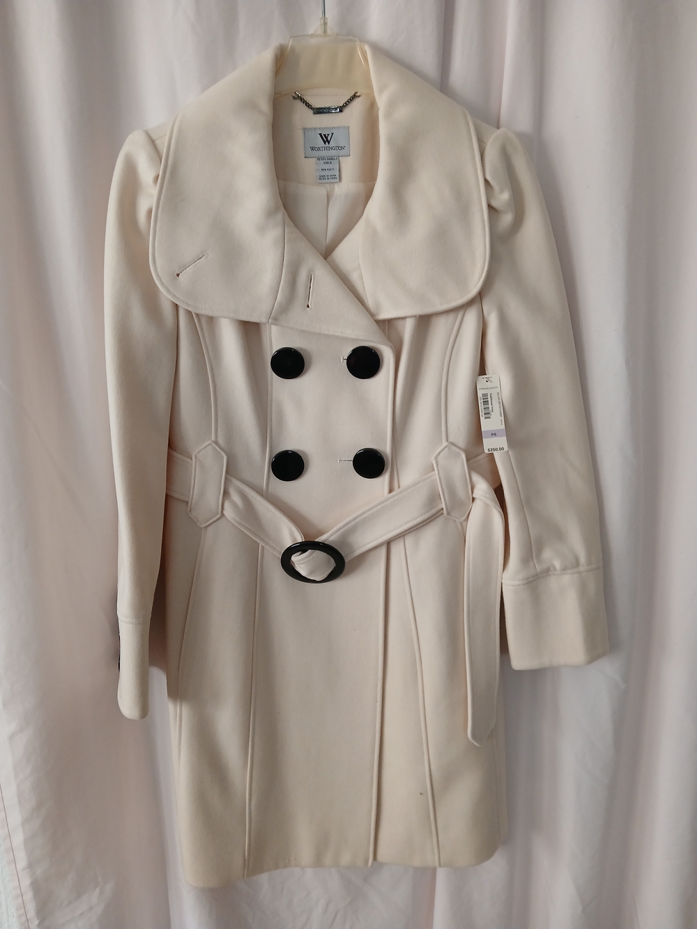 Worthington Cream Double-Breasted Pea Coat with Black Buttons